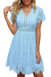Vestido corto de encaje mini de corte A para fiesta de bienvenida